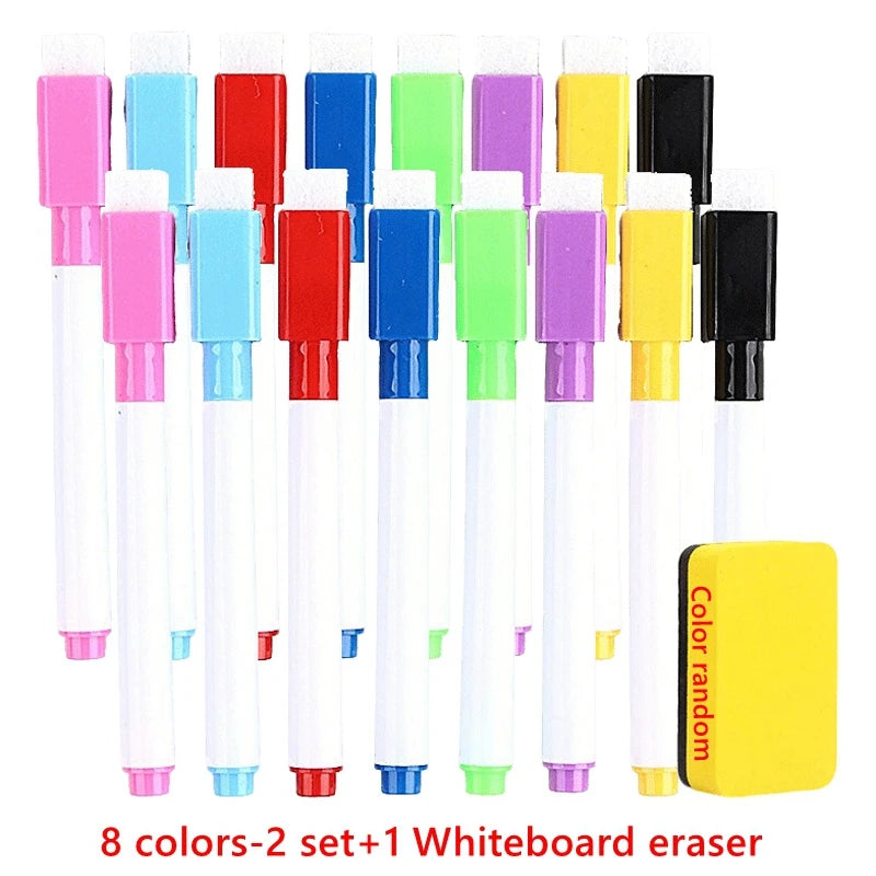100/5Pcs Dry Erase Whiteboard Markers Set, Washable Pens with Magnetic Eraser for Office Whiteboards & Art Supplies - Sun Studio