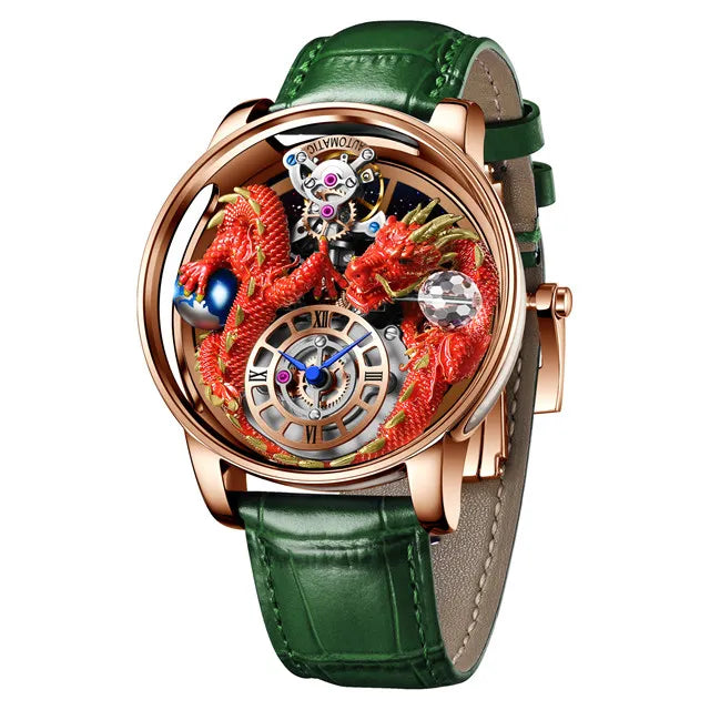 PINDU Design Neue 3D Drache Erde Thema Quarzuhren Herren Himmlische Serie Gebogenes Glas Transparentes Design Uhr Armbanduhren