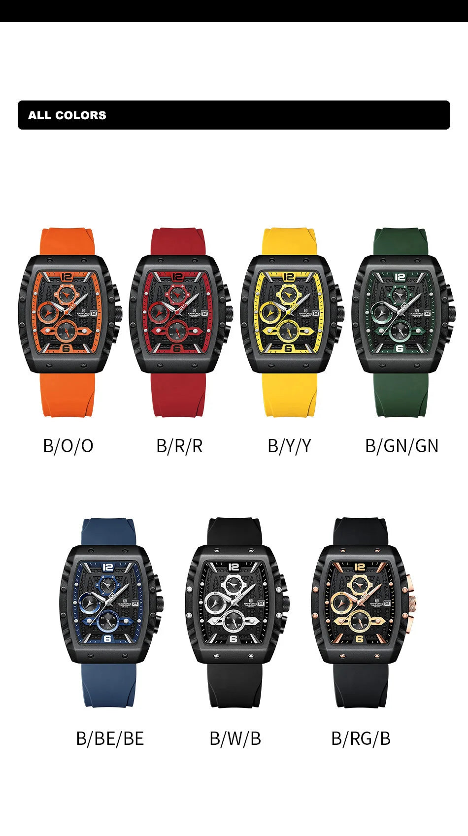 NAVIFORCE Creative Barrel-Shaped Dial Men Watches Fumed Silica Strap Waterproof Quartz Chronograph Date Display Male Wrist Watch - Sun Studio