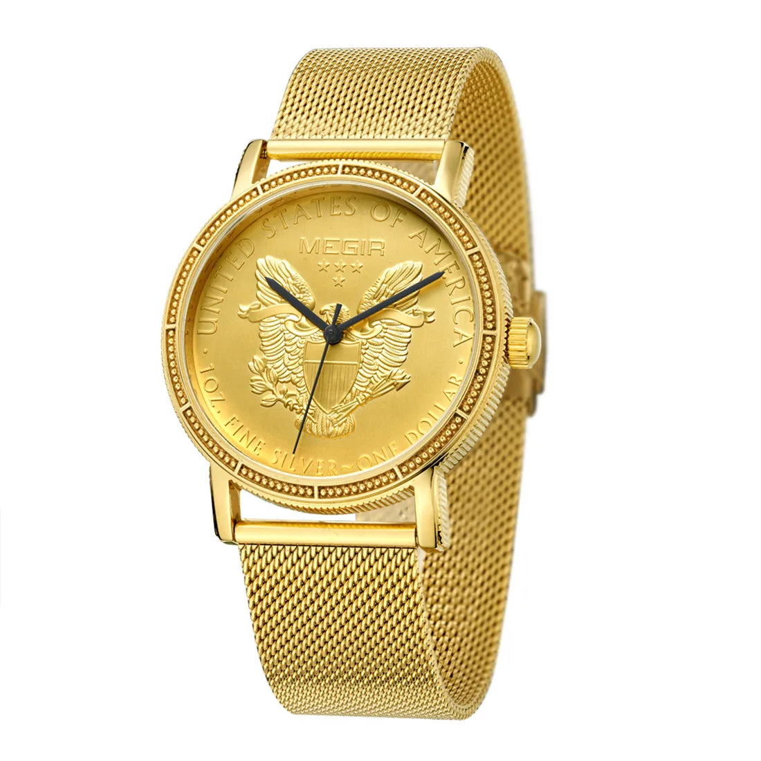 MEGIR Luxury Business Watches for Men Gold Steel Mesh Strap Man Quartz Watches Waterproof Wristwatch Clock Reloj Hombre 2032 - Sun Studio