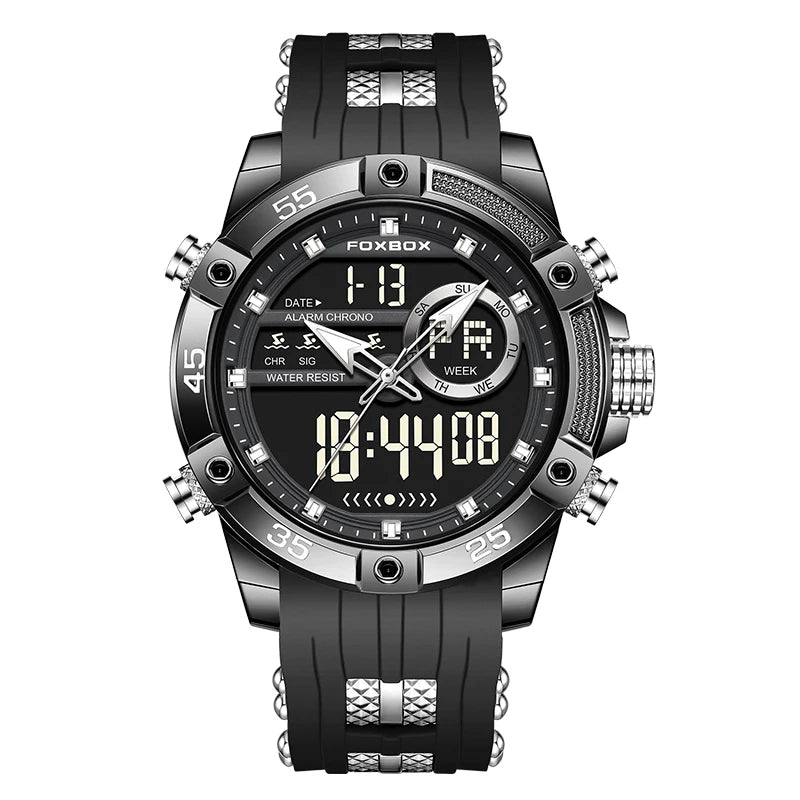 FOXBOX LED Dual Display Quartz Watch Soft Silicone Waterproof Luminous Digital Date Mens Watches Fashion Chronograph Man Watch - Sun Studio