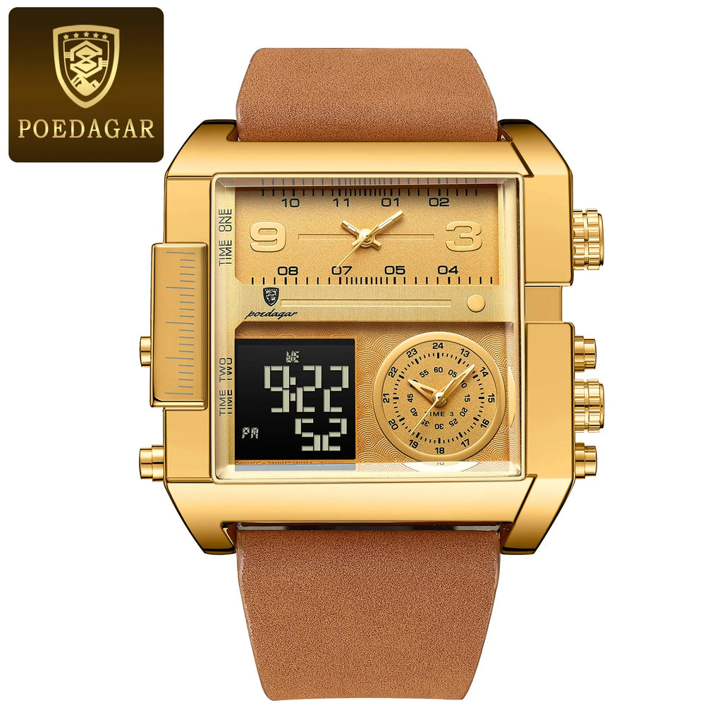 POEDAGAR Luxury Fashion Digital Male Clock Waterproof Luminous Quartz Men Wristwatch Date Week Military Electronic Men's Watches - Sun Studio