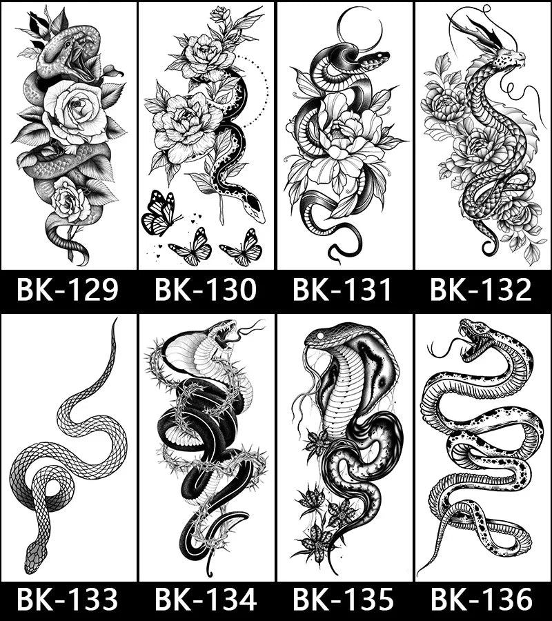 Black White Temporary Transfer Tattoos Floral Butterfly Lettering Line Art Waterproof Body Stickers for Music Festival Party - Sun Studio