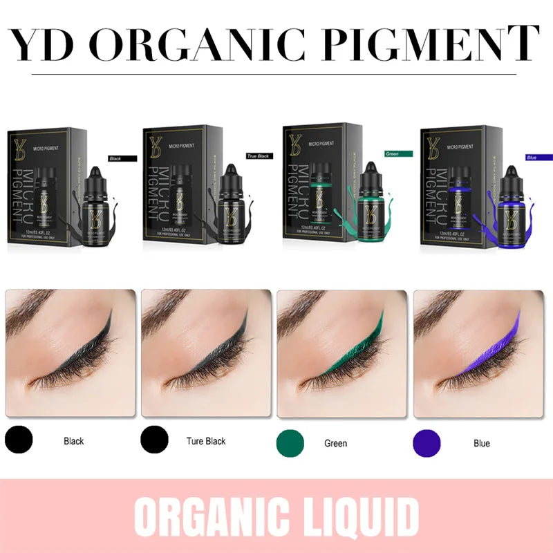 YD New 12ML Liquid Tattoo Pigment Ink Professional Permanent Makeup Eyeliner Shading Micropigmentation Cosmetic Black Blue Green - Sun Studio