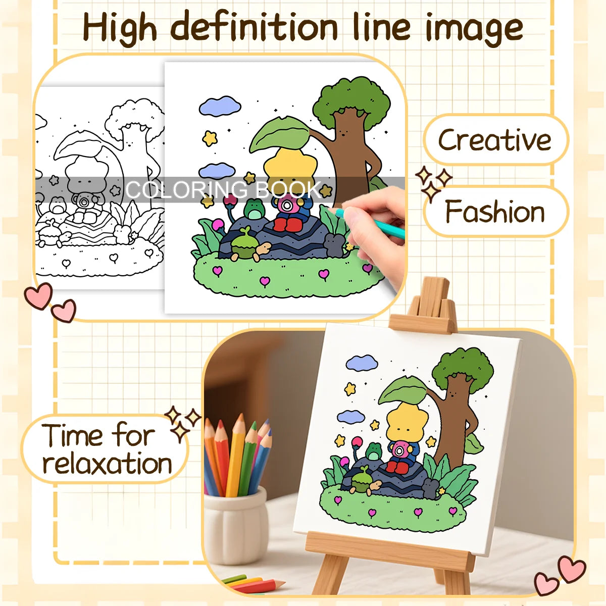 DREAM FRIEND CUTE & EASY Coloring Book For Adults Educational Relaxation Gift DIY Children's Painting Drawing Books - Sun Studio
