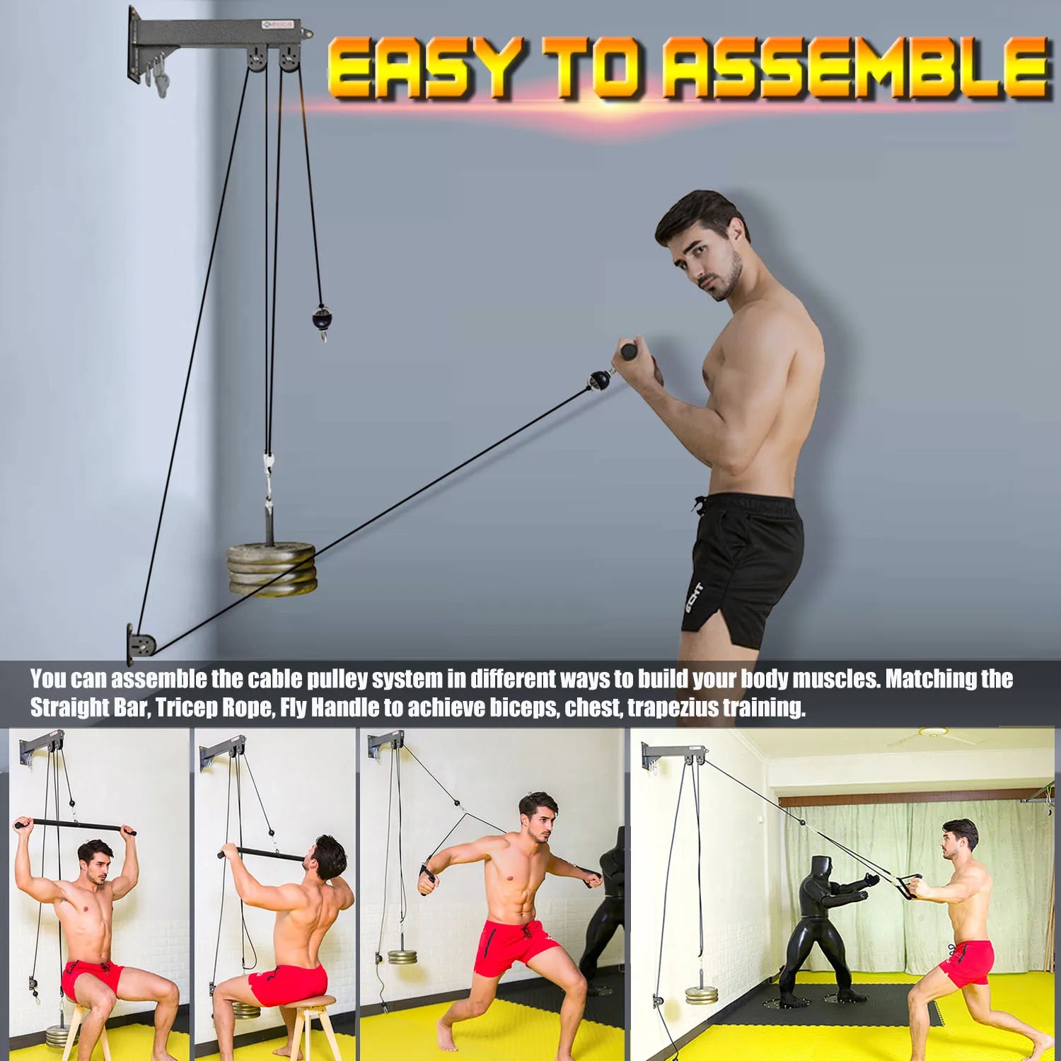 Fitness Wall Mounted Pulley System, Weight Cable Pulley System, Suitable For Gym Strength Training, LAT Pull Down, Fitness - Sun Studio