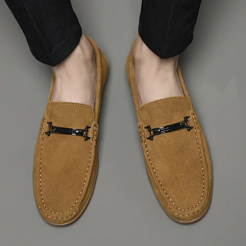 Fashion Brand Men's Spring Suede Casual Leather Shoes Bean Shoes New Outdoor Men's Comfortable Soft Soled Non Slip Driving Shoes - Sun Studio