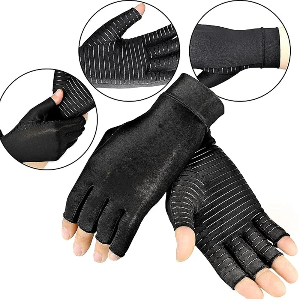 1Pair Copper Infused Fingerless Compression Gloves for Arthritis & Carpal Tunnel Relief, Relieve Hand Pain Swelling,Women Men - Sun Studio