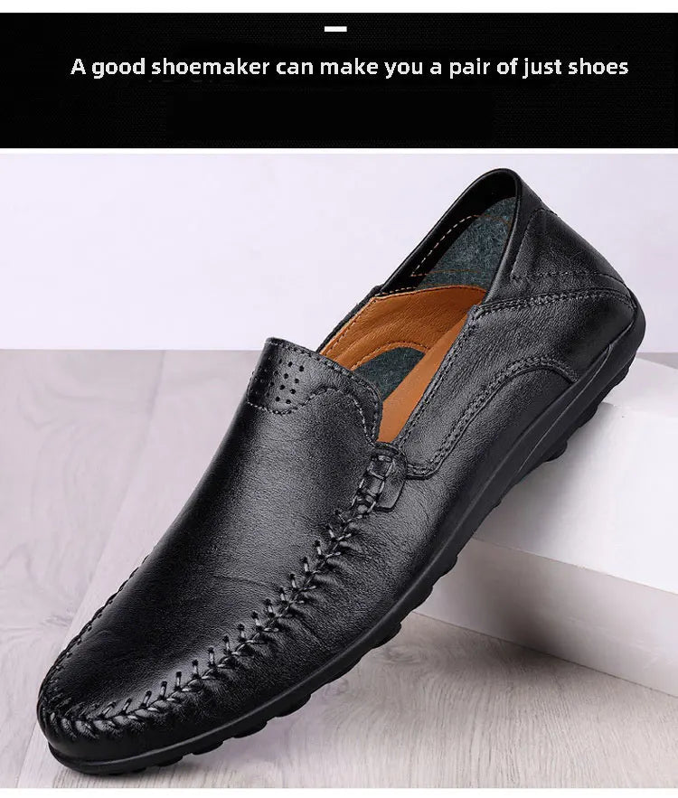 CLOHOO Men's Business Casual Shoes Leather Stitching Comfortable Breathable Rubber Bottom Second Layer Cowhide - Sun Studio