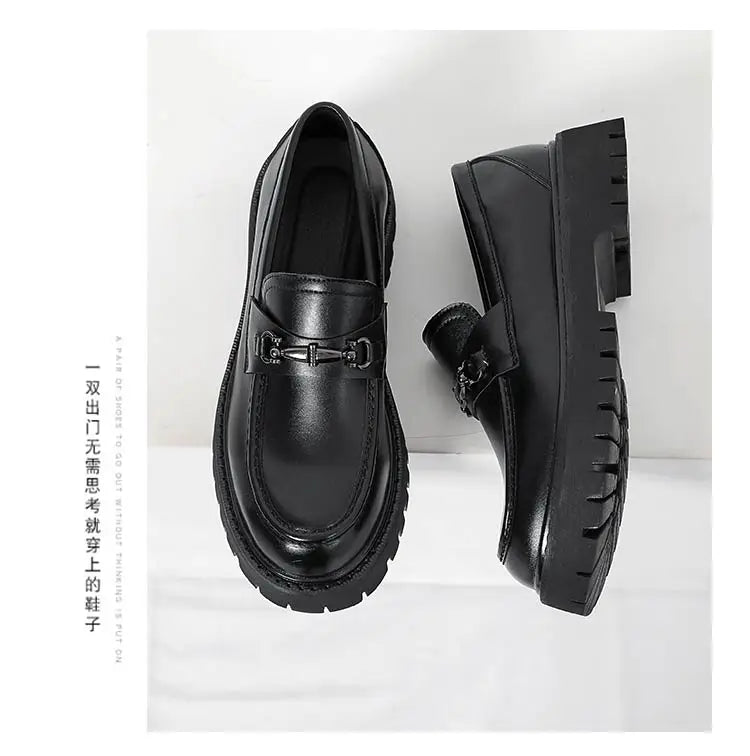 STRONGSHEN Men Leather Shoes Thick-soled British Style Formal Business Shoes Fashion Luxury Slip-On Round Toe Office Casual Shoe - Sun Studio