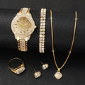 6PCS Fashion Full Diamond Women's Watch Gold Steel Band Analog Quartz Watches Jewelry Set（Without Box） - Sun Studio
