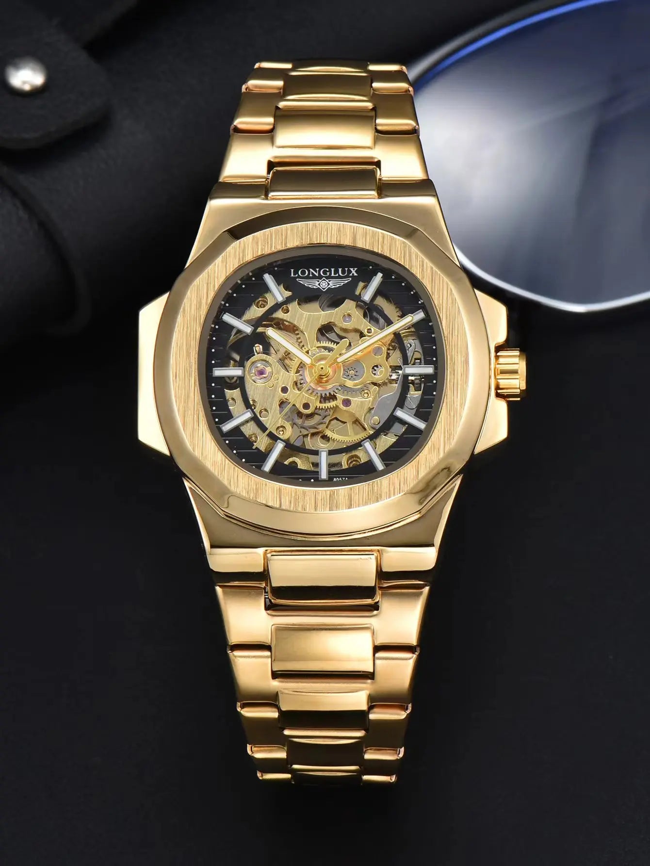 LONGLUX Men automatic mechanical watch luxury watches waterproof skeleton business cheap wholesale stainless steel gift watch - Sun Studio