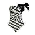 Black Swimsuit Flaxmaker Women Vintage Bowknot Striped Swimwear With Midi Skirt Push Up Bikini Biquini Bathingsuit Bodysuit - Sun Studio