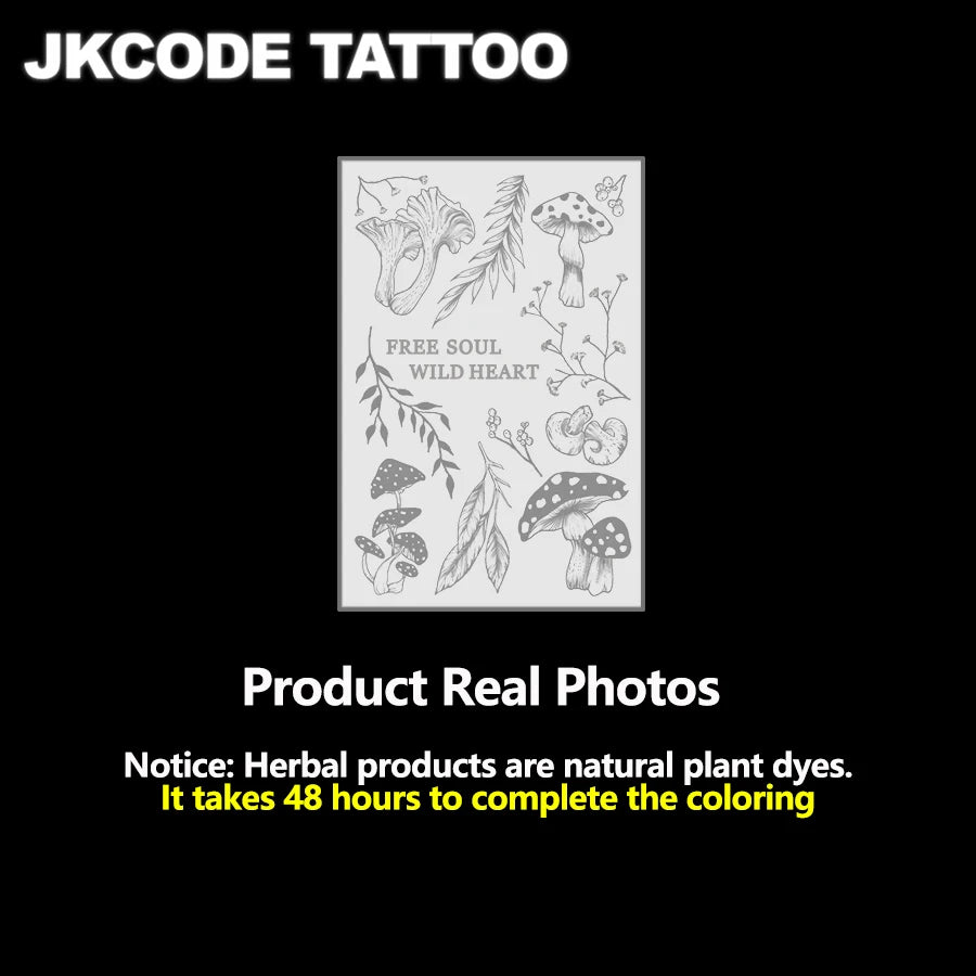 Forest Mushroom Themed Tattoo Minimal Tattoo-Herbal Tattoo Stickers Ins Style-Mushroom, Leaf, Branch, and Flower Pattern Tattoo-Cute Tattoo Fashion Accessories for Girls Women's Finger, Hand, and Neck Tattoo Long-Lasting Wate - Sun Studio