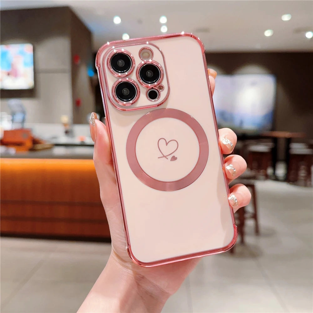 For iPhone 15 Pro Max Luxury Magsafe Magnetic Cute Plating Frame Phone Case For iPhone 11 12 13 14 15 16 Plus 17 Air Back Cover - Sun Studio
