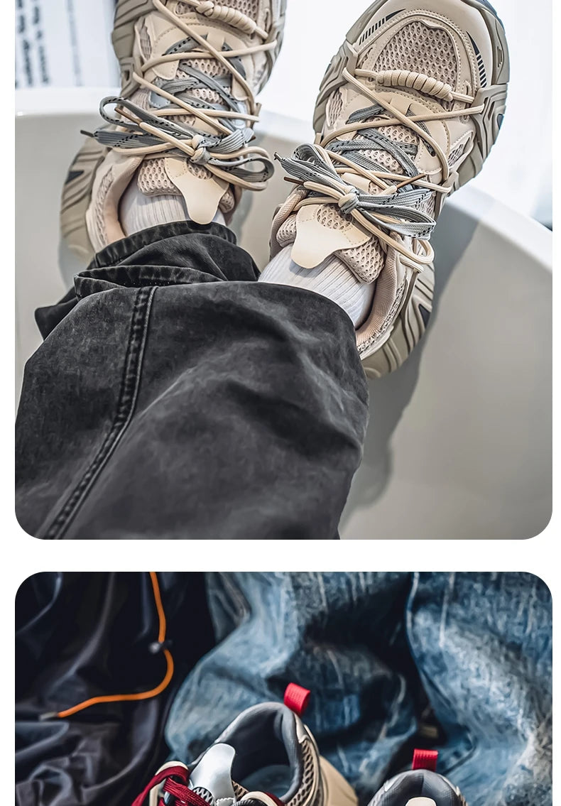 Men's Lace Up Street Sneakers Niche Thick Splicing Mixed Color Sports Shoes Arrival Vulcanization Shoes Punk Breathable Women - Sun Studio