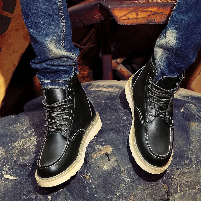 Winter Leather Men Boots Warm Mens Snow Boots with Fur Waterproof Handmade Male Ankle Boots No-slip High Top Male Work Shoes - Sun Studio