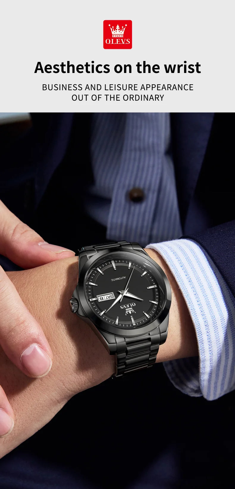 OLEVS 7090 Luxury Men's Watches Original Brand Automatic Mechanical Watches For Man Steel Strap Simple Business Men's Wristwatch - Sun Studio