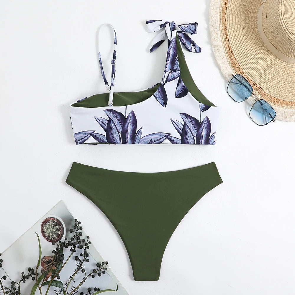 2026 Asymmetric Print String Bikini Set Sexy Swimsuit Women Swimwear Female Bathers Bathing Swimming Swim Suit Beachwear Summer - Sun Studio