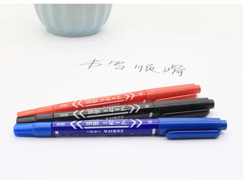 10pcs Wholesale Twin Tip Permanent Marker Pen Fine Point Waterproof Ink Thin Nib Crude Nib Black/Blue/Red Ink 0.5-1mm Fine Color - Sun Studio