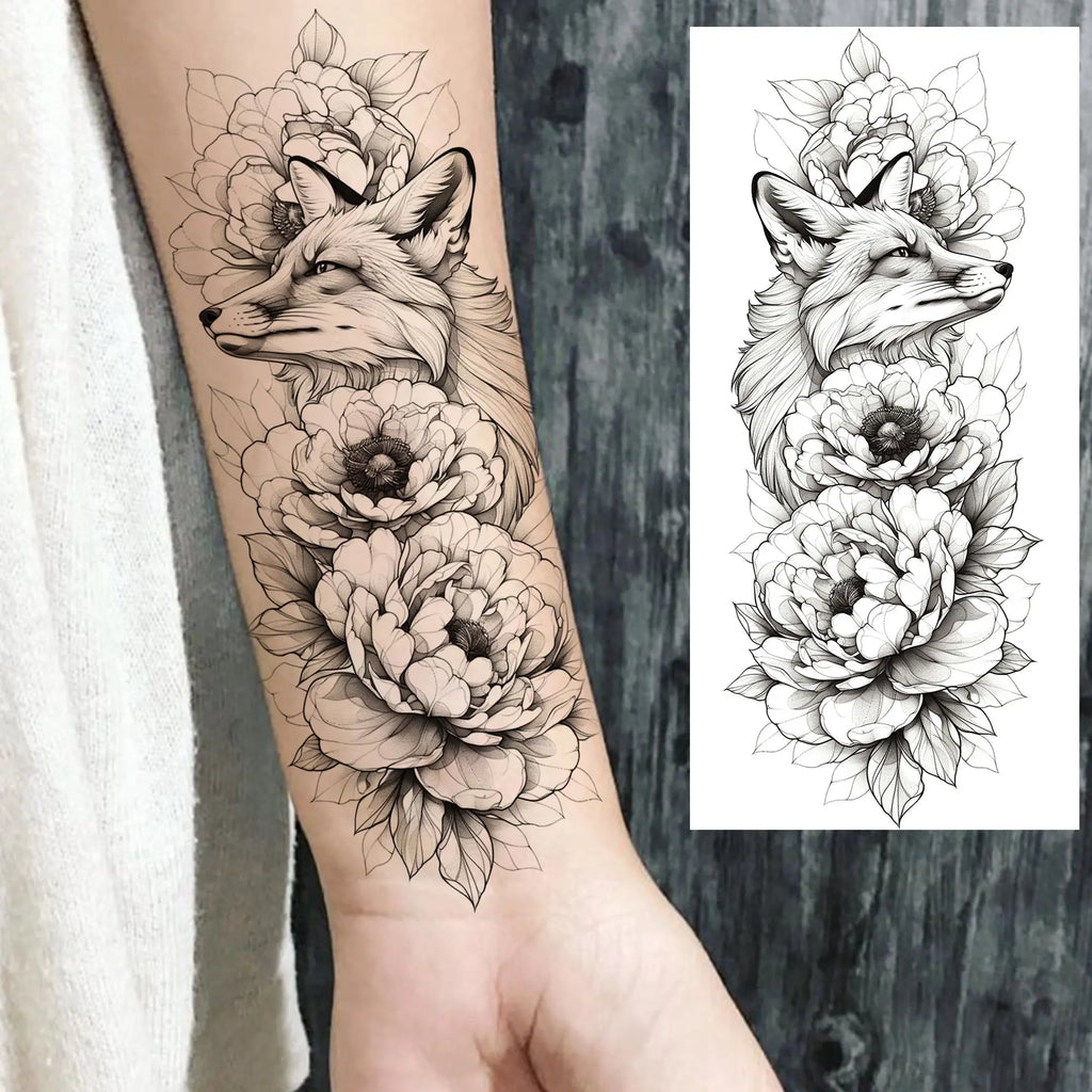 1 Blatt Schönes Schildkröte mit Blumen Temporäre Tattoos Elefant Löwe Tattoos Wasserdicht Realistische Tiere Fake Tattoos Aufkleber