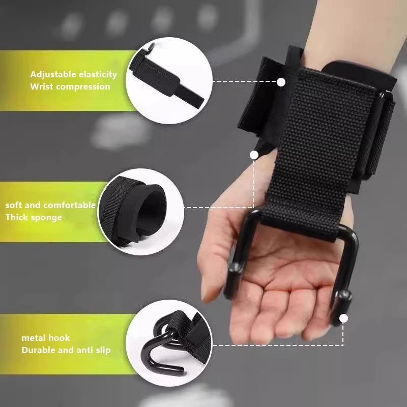 2Pcs Gym Fitness Hook Weight Strap Pull-Ups Power Lifting Gloves Weight Lifting Hook Grips With Wrist Wraps Hand-Bar Wrist Strap - Sun Studio