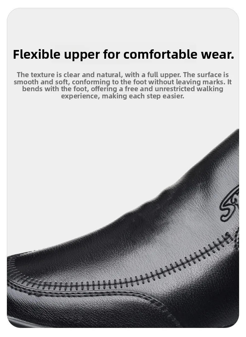 Pure Black Casual Men's Shoes Slip-On Driving Soft Bottom Anti-Slip Leather Shoes Breathable round Toe Flat Heel PVC Outsole - Sun Studio