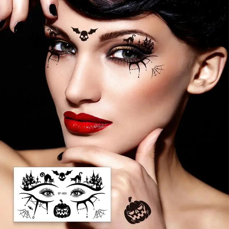 10pcs/set Halloween Horror Pumpkin Spider Face Temporary Tattoo Sticker Fake Tattoos Stickers Waterproof For Party Gift - Sun Studio