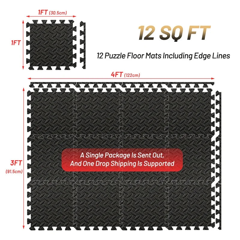 Gym Floor Mat for Home Workout Anti-Slip Rubber Exercise Mat with Interlocking Design, Durable Fitness Rug Weightlifting & Yoga - Sun Studio