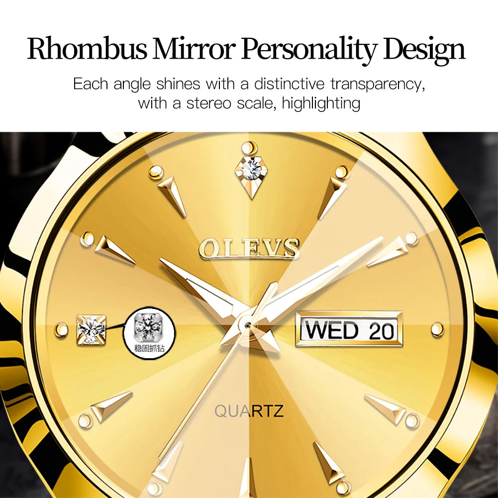 OLEVS Men's Watches Top Brand Luxury Original Quartz Wacth for Man Waterproof Tungsten Steel Case Strap Luminous Date Week Thin - Sun Studio