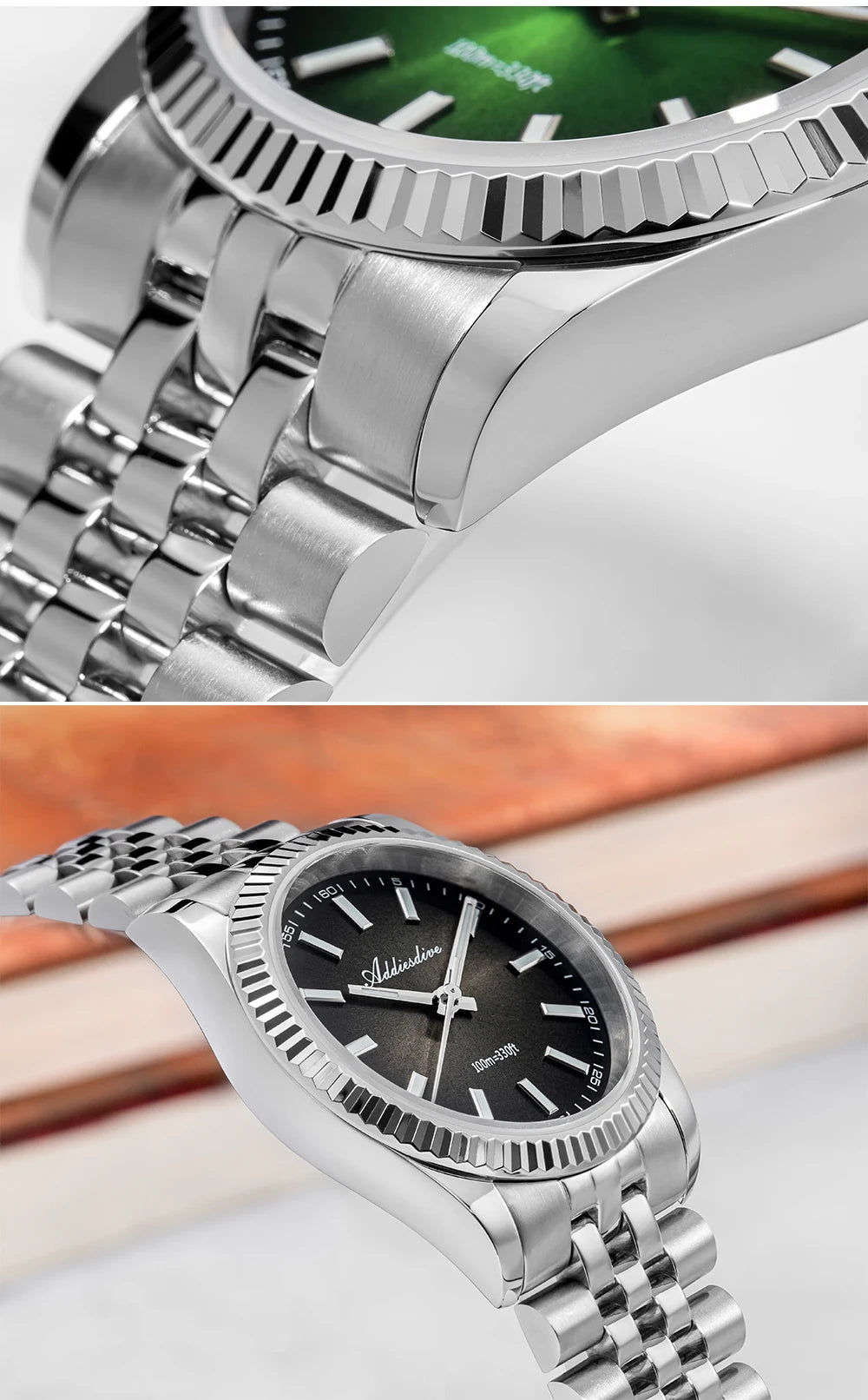 ADDIESDIVE AD2073 Men's Business Watch Sapphire Glass Stainless Steel Quartz Wristwatches Gradient Red Dial Watches Reloj Hombre - Sun Studio