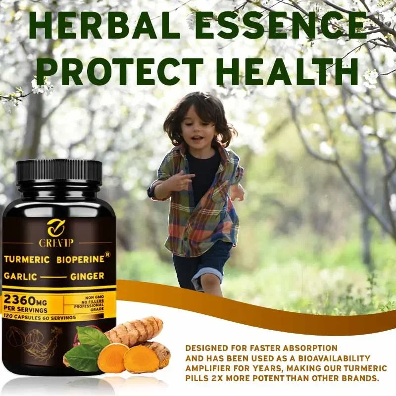 4-in-1 Turmeric Ginger Supplement - with Garlic Curcumin Black Pepper - Joints, Immune Support, Improves Digestion Supplement - Sun Studio