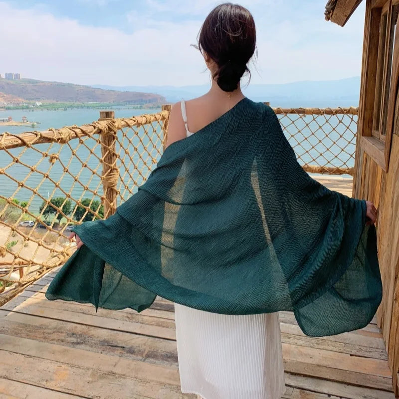 NEW 9Pure Colors Wrinkles 70x170cm Travel Beach Scarve Bikini Shawl Sarong Wrap Scarf Women Brazilian Swimsuit Bathing Cover-ups - Sun Studio