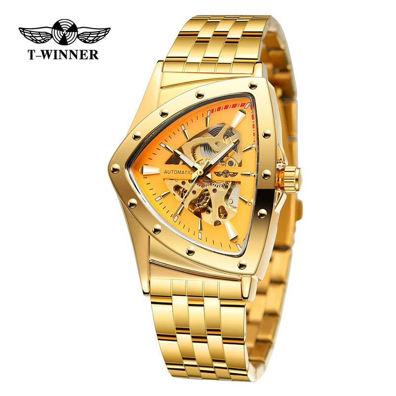 WINNER 395S Men's Mechanical Watch Fashion Business Gold Luxury Brand Waterproof Triangle Skeleton Men's Automatic Watches reloj - Sun Studio