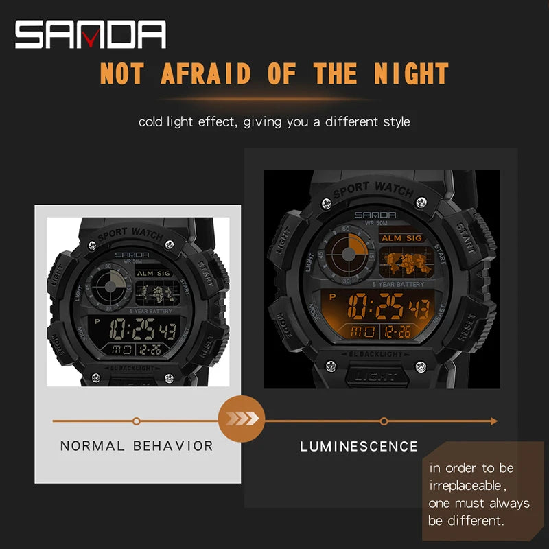 SANDA Top Brand Classical Style Men Digital Watch Military Sports Watches Fashion Waterproof Electronic Wristwatch Shockproof - Sun Studio