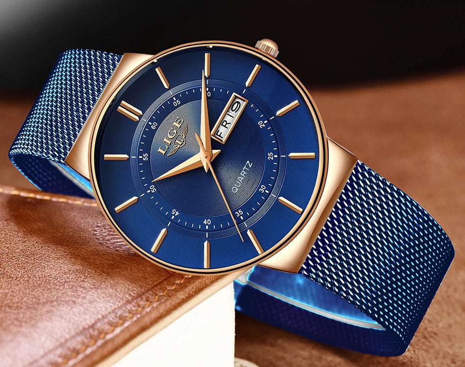 LIGE 2024 Luxury Men Watches Waterproof Ultra Thin Date Clock Male Steel Strap Casual Quartz Watch Men Sports Wrist Watch Man - Sun Studio