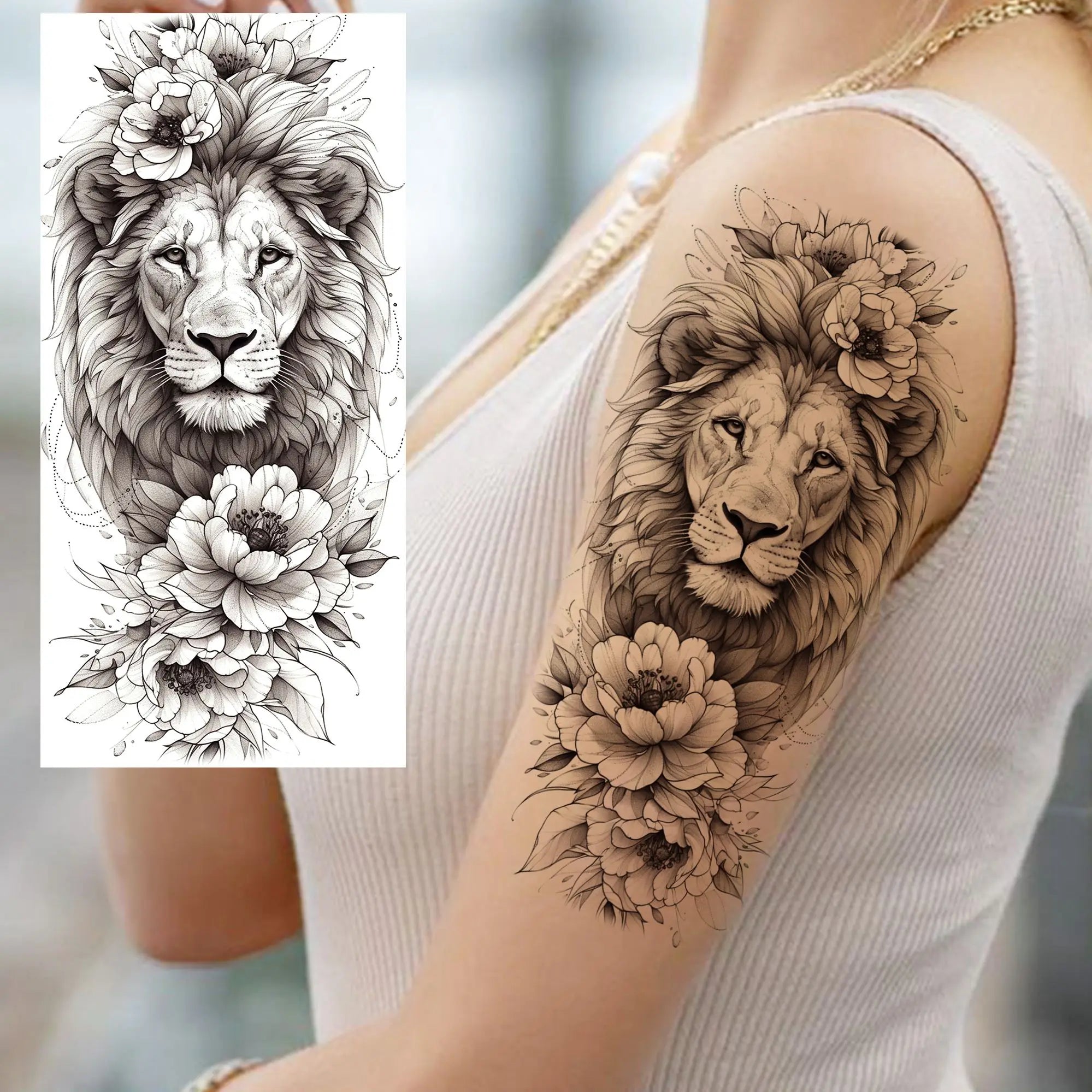 1 Blatt Schönes Schildkröte mit Blumen Temporäre Tattoos Elefant Löwe Tattoos Wasserdicht Realistische Tiere Fake Tattoos Aufkleber