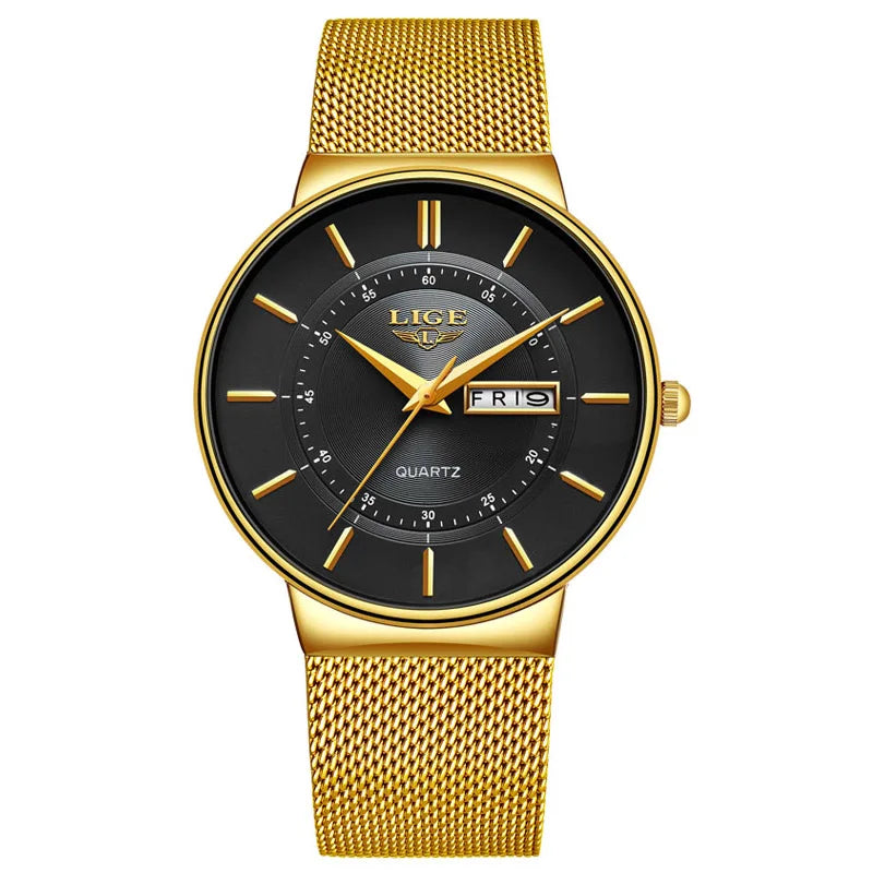 LIGE 2024 Luxus Herren Uhren Wasserdicht Ultra Dünn Datum Uhr Männer Stahlarmband Freizeit Quarz Uhr Männer Sport Armbanduhr Mann