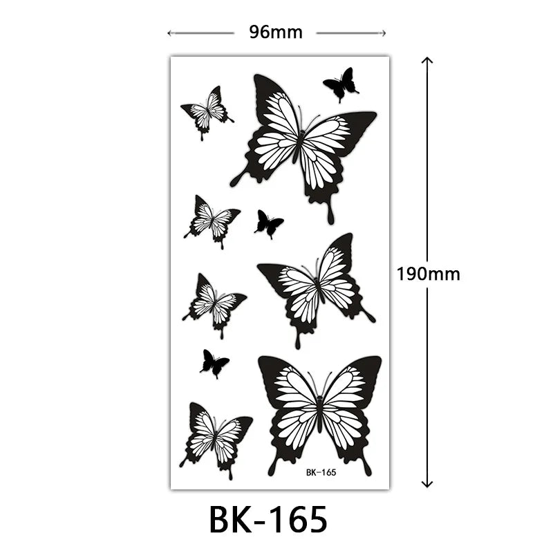 Black Butterfly Temporary Tattoos for Women Men Waterproof Snake Tattoo Stickers for Hand Arm Fake Tattoo Body Decor - Sun Studio