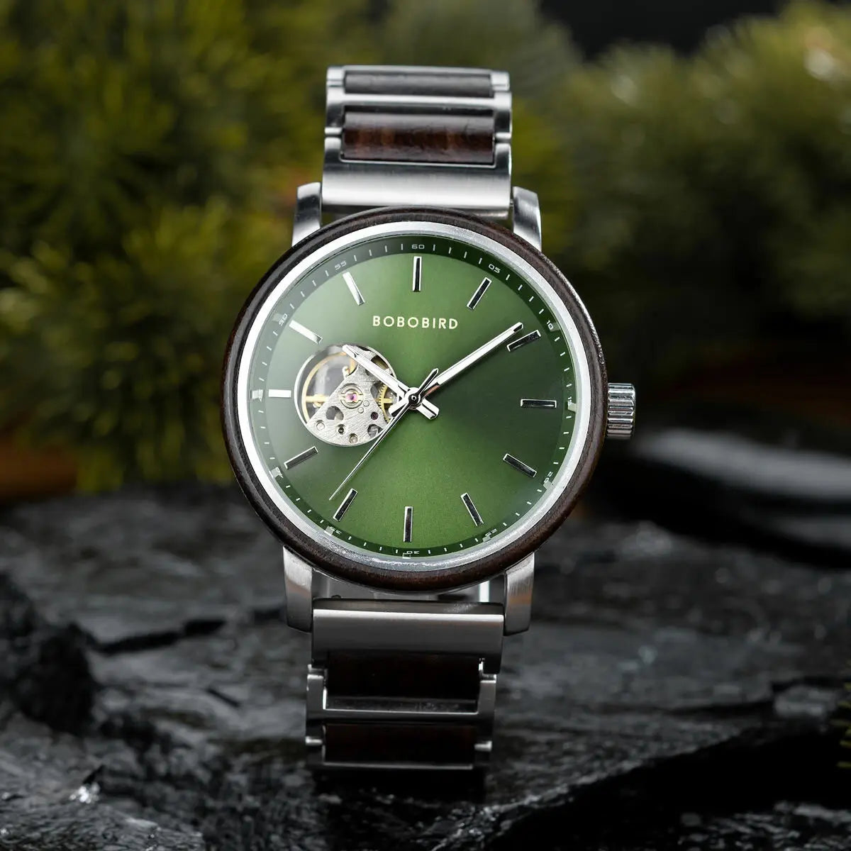BOBO BIRD New Mechanical Watches for Men Luxury Wood and Stainless Steel Skeleton Customized Automatic Watch relojes mecánicos - Sun Studio