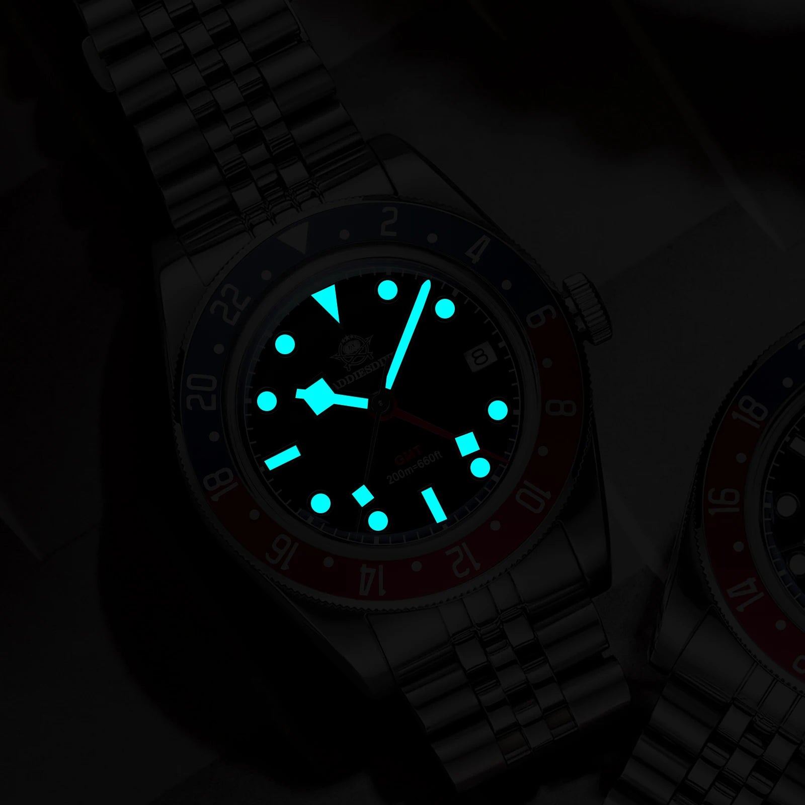 ADDIESDIVE Luxury GMT515-24H Men's Watch Diver 200m Bubble Mirror Glass BGW9 Super Luminous Stainless Steel Men's Analog Watches - Sun Studio
