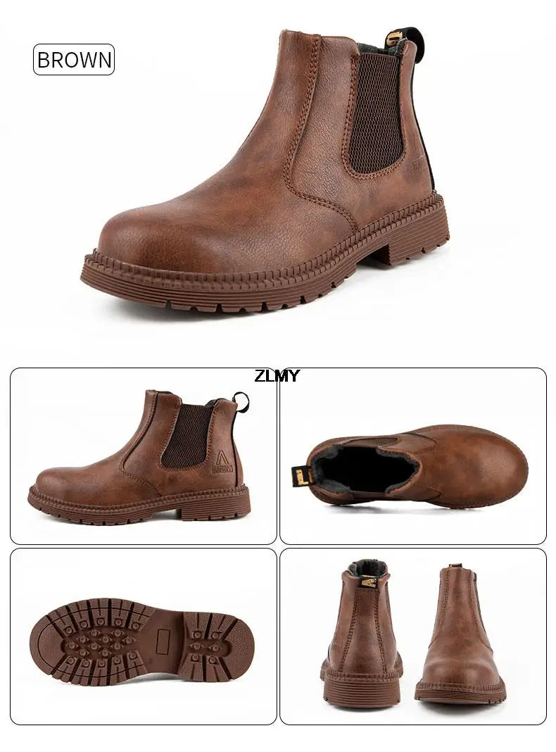 Wasserdichte Herren Schweißer Schuhe Stahlkappen Arbeitsschuhe Männer Anti-Spritzer Anti-Quetsch Sicherheitschuhe Herren Slip-On Chelsea Arbeitssicherheit Stiefel