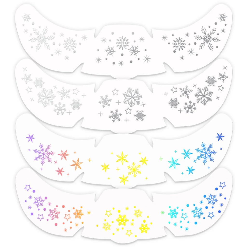 4pcs Christmas Face Tattoo Stickers Silver Laser Snowflake Stars Fake Freckles Temporary Tattoo Stickers for Party Festival - Sun Studio