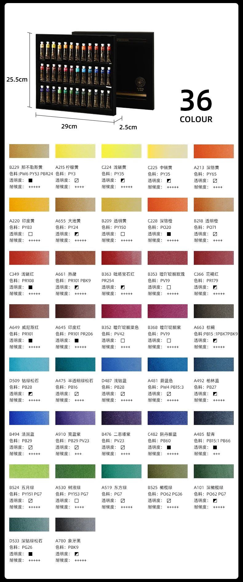 New Rubens Artist Watercolor Paint Master Tube 5ml 12/24/36/48 Color Set Professional Acuarela  pigment 2025 Art Supplies - Sun Studio