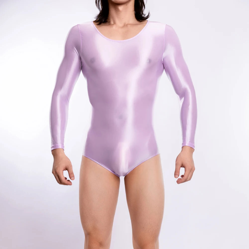 M-XL Unisex Glossy Shiny Long Sleeve Swimsuit Tights Fitness Bodysuit Sexy Body Teddies Swimwear Elastic Yoga Leotard Unitard - Sun Studio