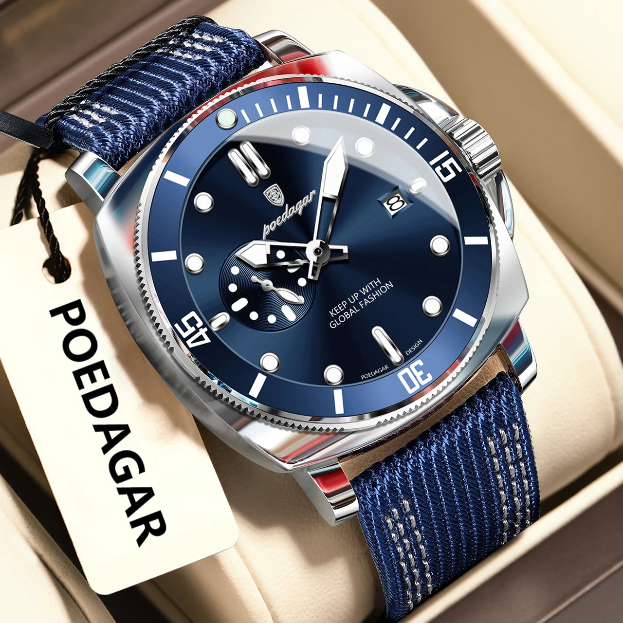POEDAGAR Luxury Fashion Man Watch Luminous Waterproof Date Sport Watches For Men Nylon Leather Quartz Business Men's Clock Reloj - Sun Studio