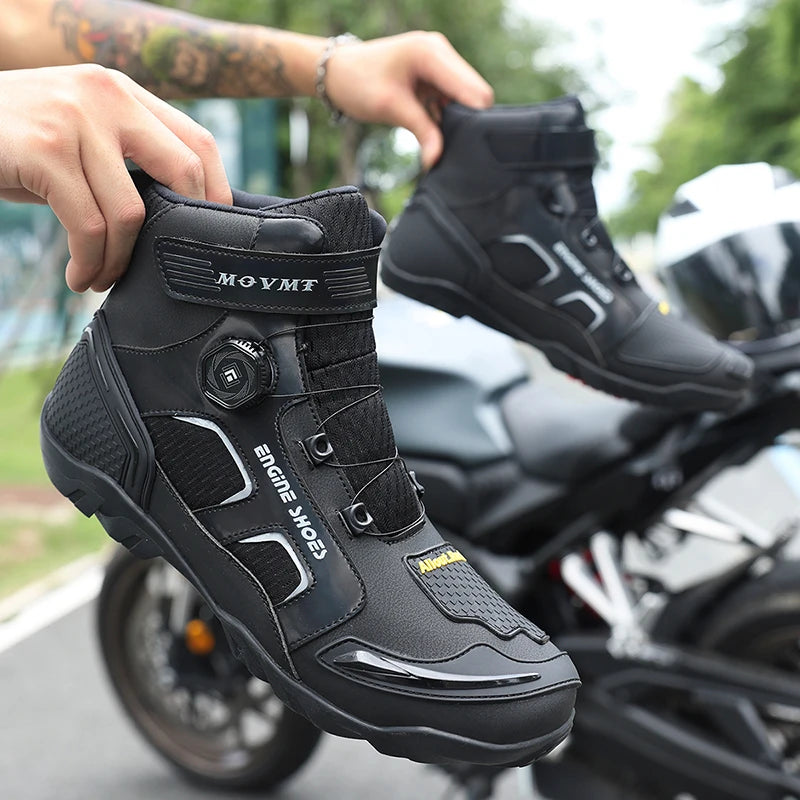 Motorcycle Riding Shoes Men's Breathable Leather Boots Casual Comfortable Slip-On Ankle Boots for Urban Cycling - Sun Studio