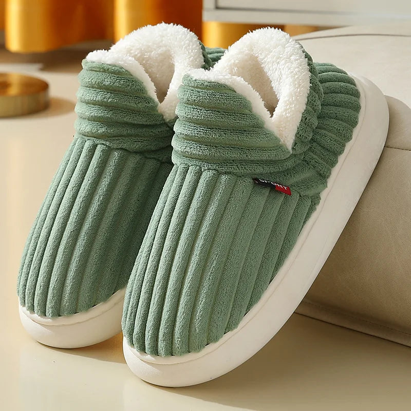 Asgard Herren Plüsch Plattform Hausschuhe Winter Warm Draußen Rutschfest Flauschig Weich Baumwollstiefel Innenmode Gemütlich Furry Flach-Hausschuh