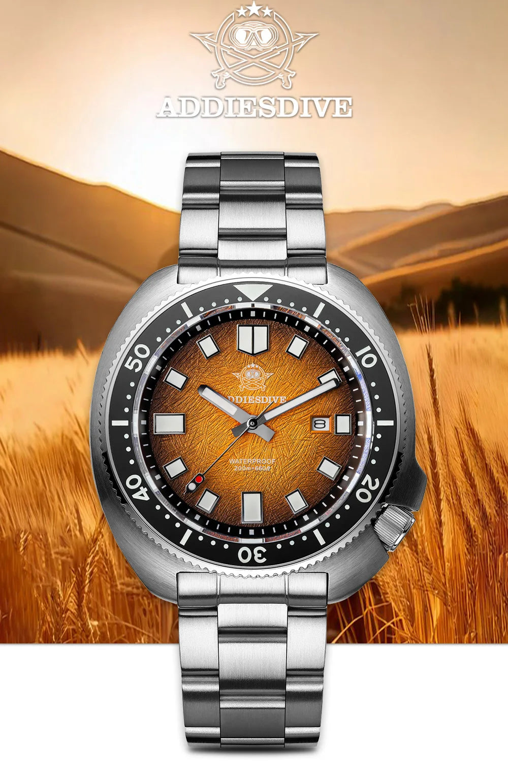 ADDIESDIVE Watch For Man AD2511 Sapphire Glass Window Display BGW9 Luminous 200M waterproof 316L Stainless Steel Quartz Watches - Sun Studio