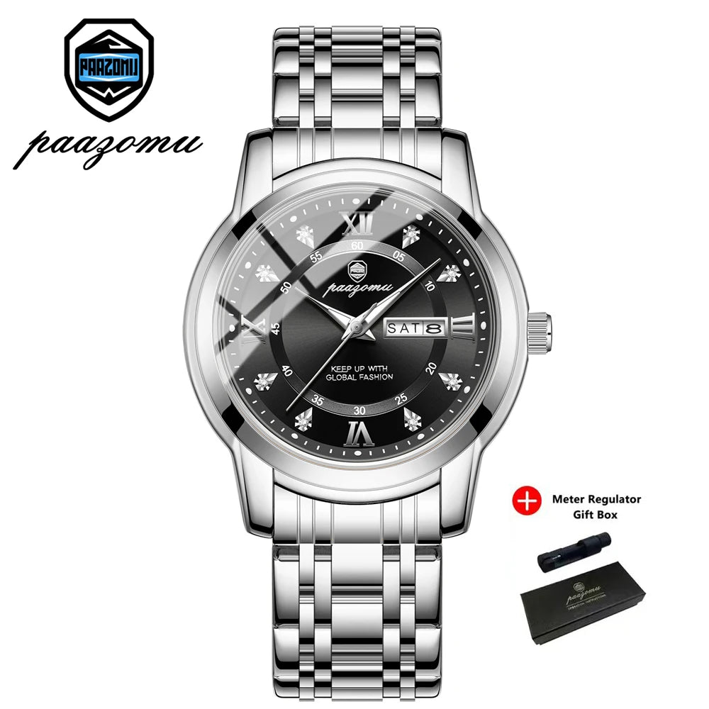 PAAZOMU Classic Casual Quartz Watch Men Women Waterproof Luminous Dial Business Dress Wristwatch Comfortable Watches Male+Box - Sun Studio